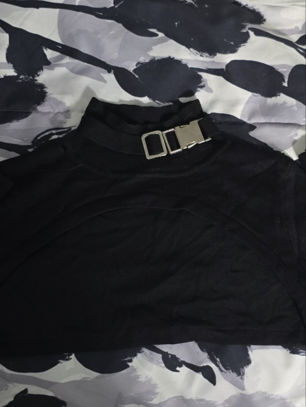 Buckle-Detail Black Mock Neck Crop Top - Women